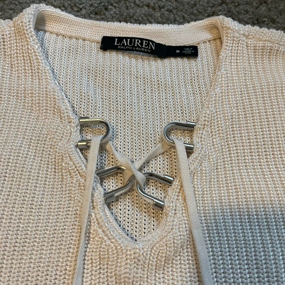 Lauren Ralph Lauren ivory knit lace up sweater women’s medium - Picture 6 of 10